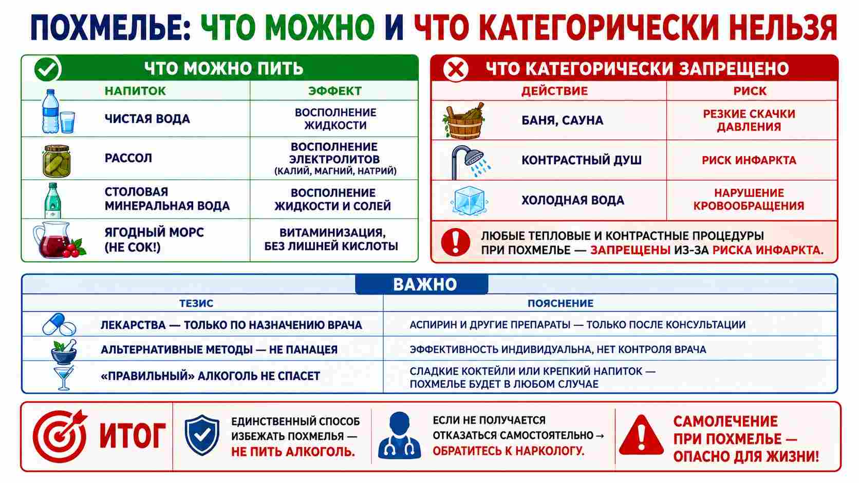 Инфографика о правилах поведения при похмелье