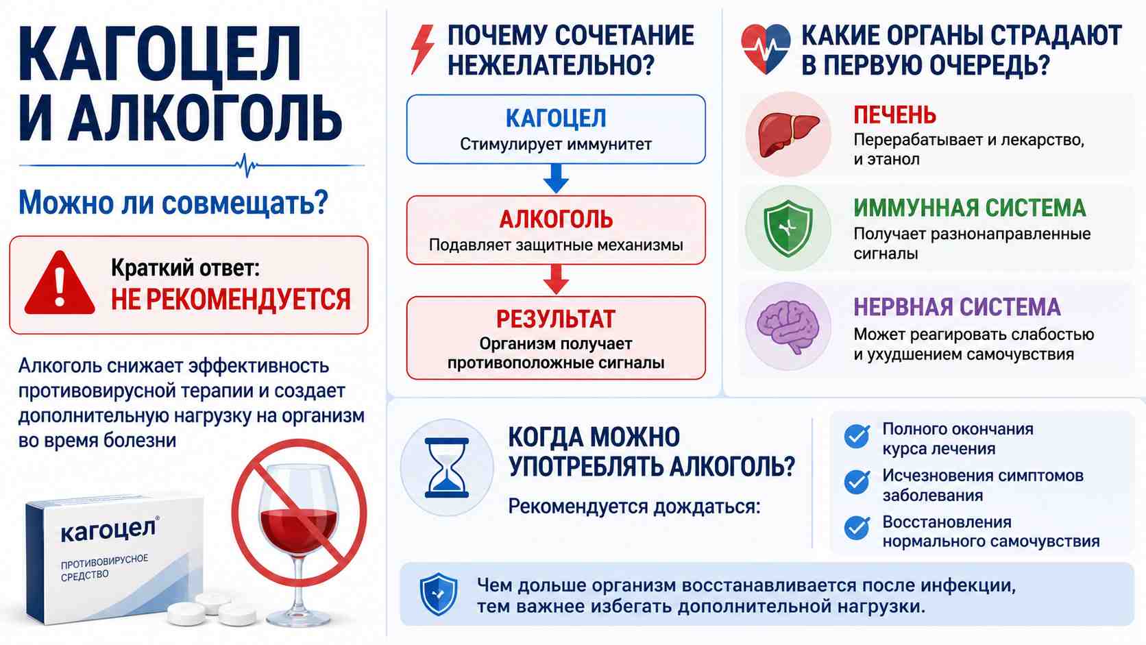 Инфографика о совместимости Кагоцела и алкоголя