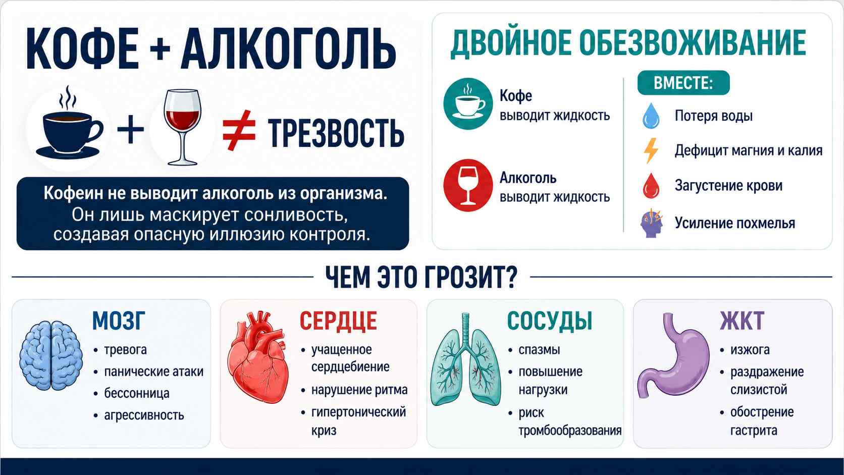 Инфографика о сочетании кофе и алкоголя