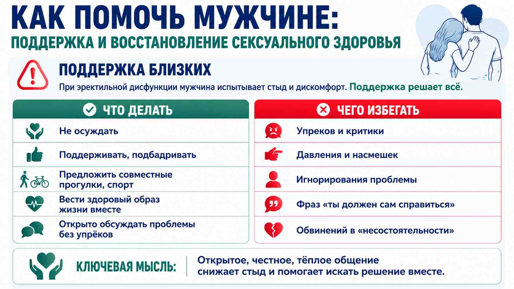 Инфографика, как помочь мужчине при эректильной дисфункции